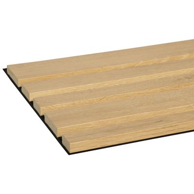 Panneau acoustique mural Decowall Acoustic Blend finition chêne ivoire sur fond noir - 17 x 300 x 2600 mm - AJ TIMBER