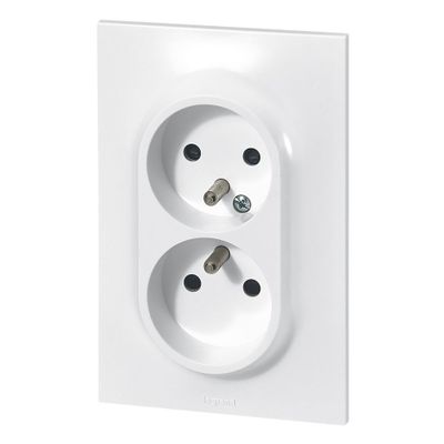 Prise électrique double compacte encastrable avec terre verticale Blanc - Neptune LEGRAND