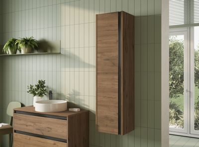 Colonne de salle de bains Thana 2 portes L35 x H140 x P32 cm panneau de particules vieux chêne