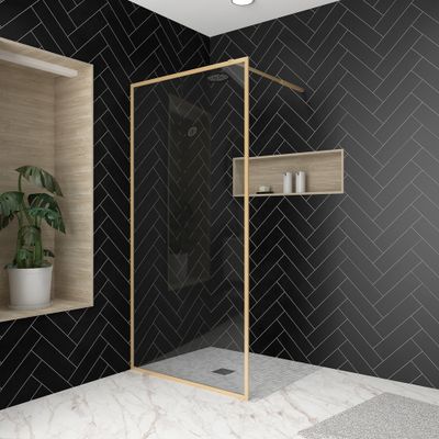 Paroi de douche latérale fixe 100x200 cm profilé or verre transparent 6 mm Golden Edge - AURLANE