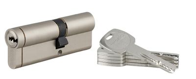 Cylindre de serrure double entrée débrayable 40 x 55 mm Transit 1 haute sécurité nickelé 5 clés longues THIRARD
