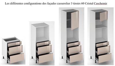 Façade de cuisine 1 tiroir + 2 casseroliers 60 cm Cristal cashmire pour meuble