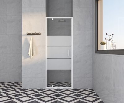 Porte de douche pivotante 80x185 cm profilé blanc verre sérigraphié 4 mm Primera - OCEA