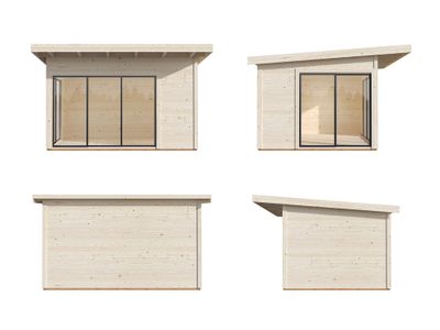Studio de jardin Palmako Andrea en bois naturel et simple vitrage Slide -  17,4 m² hors-tout - Livraison à domicile - PALMAKO