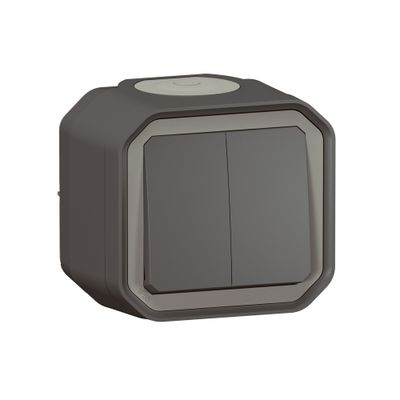 Double interrupteur va-et-vient ou poussoir étanche IP55 en saillie Anthracite - Plexo LEGRAND