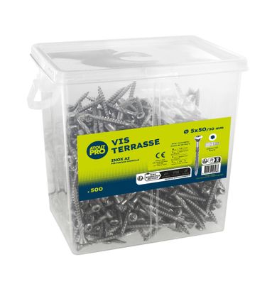 VIS TERRASSE INOX A2 EMPREINTE TORX 5 X 50 MM PAR 500 ATOUT PRO