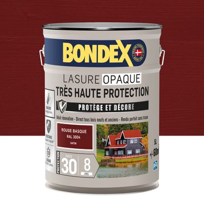 Lasure Opaque 8 ans ind 30 Rouge basque RAL 3004 satin 5 L - BONDEX