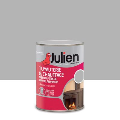 Peinture spéciale tuyauterie et chauffage résiste jusqu'à 160° C aluminium satin 250 ml JULIEN