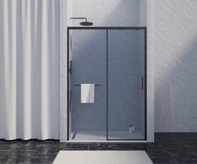 Porte de douche coulissante 140x200 cm profilé noir verre fumé 8 mm Signature - OCEA