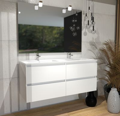 Meuble de salle de bains Evasion 4 tiroirs L120 x H83 x P46 cm panneaux de particules blanc - CONCILIO