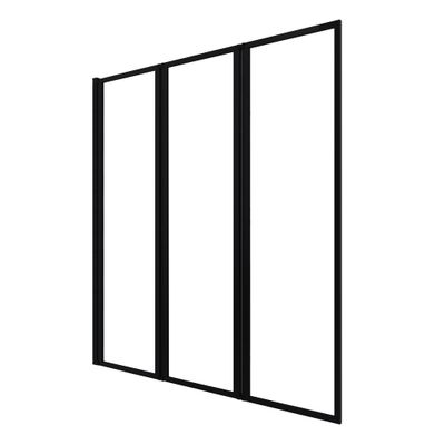 Pare-baignoire pivotant 125x143 cm profilé noir verre transparent triple noir - AURLANE