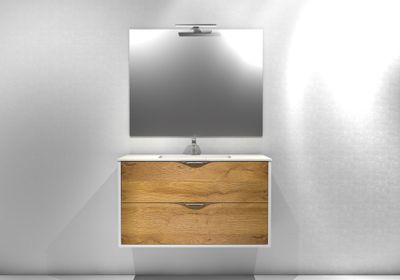 Meuble de salle de bains Frenchart 2 portes 100 x 56 x 47 cm panneau de particules blanc et chêne - CONCILIO