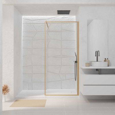 Paroi de douche à l'italienne 90x200 cm profilé bois verre transparent 6 mm Wood Edge - AURLANE