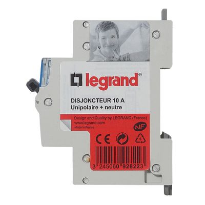 Disjoncteur phase+neutre 10A 3kA - LEGRAND
