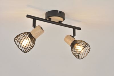 Réglette 2 spots E14 Kento noir et bois 2x25W - COREP