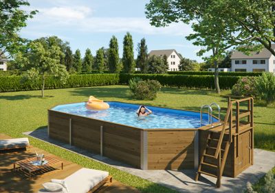 Piscine hors sol ovale bois massif 376 x 850 cm hauteur 116 cm, Livraison à domicile incluse - WEKA