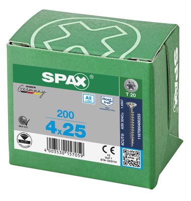 Vis inox tête fraisée T-star 4 x 25 mm par 200 SPAX