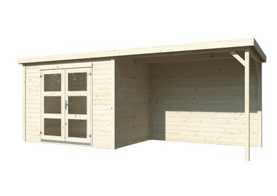 Abri de jardin en bois naturel avec pergola 6m² Olivia - 12 m² hors-tout - WHITE WOOD