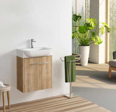 Meuble de salle de bains 2 portes L54 x H56 x P27 cm mélaminé chêne naturel Veneda