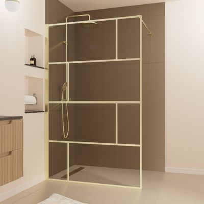 Paroi de douche à l'italienne 120x195 cm profilé or verre transparent 5 mm Bricks - AURLANE