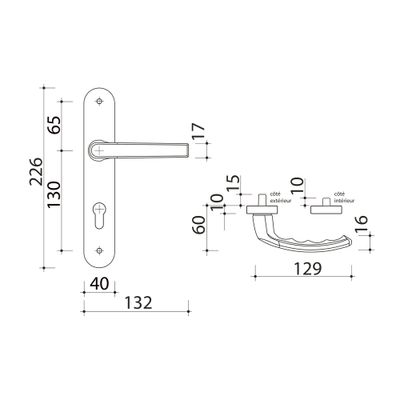 Poignées de porte sur plaques à cylindre Beverly aluminium gris inox ALPERTEC