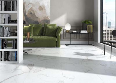 Carrelage sol et mur intérieur effet marbre blanc brillant PALAIS ép 8 mm 60 x 60 cm rectifié paquet de 1,44 m² CERAM INDUSTRIE