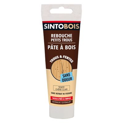 Pâte à bois à l'eau pour petits trous et fissures chêne clair 80 gr SINTOBOIS