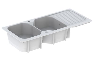 Evier de cuisine en grès blanc 112x50,5 cm 2 bacs 1 egouttoir Garrigue - PERLINE