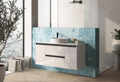 Caisson de salle de bains Thana 2 tiroirs 2 portes L120 x H55 x P45 cm panneau de particules blanc