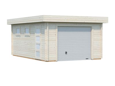 Garage en bois toit plat Rasmus avec porte sectionnelle - ép.44 mm - 25,5 m² hors-tout - PALMAKO