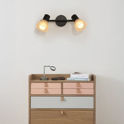 Réglette 2 spots E14 2x7W Noir et verre dépoli - Gino COREP