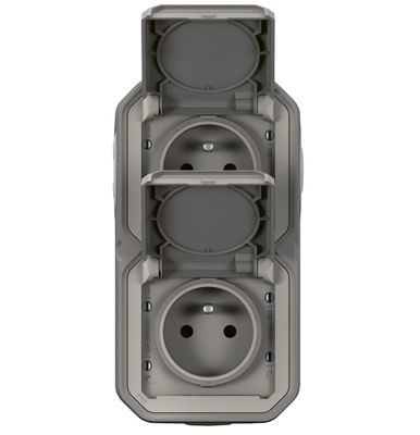 Double prise électrique étanche IP55 en saillie verticale 2 pôles + terre Gris - Plexo LEGRAND
