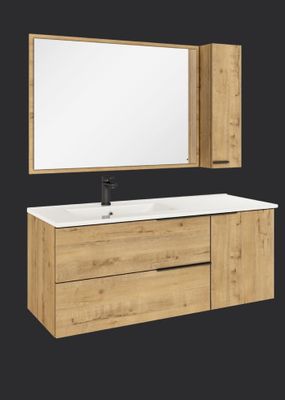Meuble de salle de bains Reign + vasque excentrée 2 tiroirs 1 porte 120 x 48 x 46 cm bois mélaminé chêne clair - EGORE