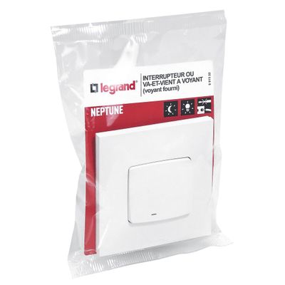 Interrupteur va-et-vient lumineux encastrable 10A complet Blanc - Neptune LEGRAND