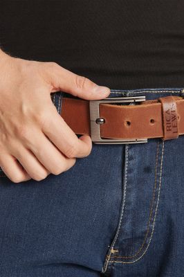 Ceinture cuir avec boucle acier brossé COLONEL Marron T.110cm
