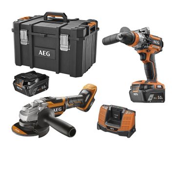 Perceuse-visseuse à percussion - Meuleuse 125 mm Brushless avec batteries 5,0 Ah et accessoires FR18-AG-2BL-502MB - AEG