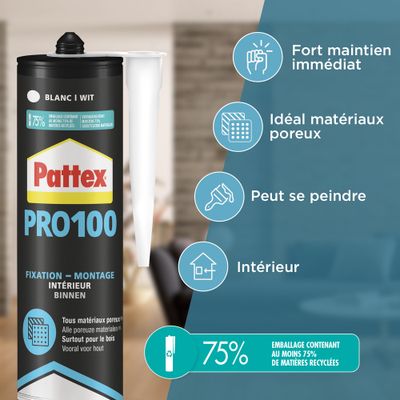 Mastic colle de fixation PRO 100 cartouche 380 g - PATTEX