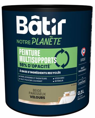 Peinture multi supports velours beige paresseux 0,5 L - BATIR NOTRE PLANETE