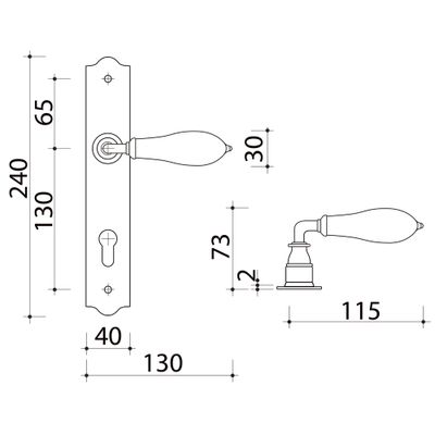 Poignées de porte Ellis fer patiné céramique beige à cylindre ALPERTEC