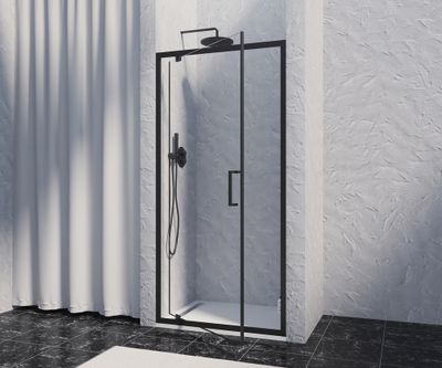 Porte de douche pivotante 100x200 cm profilé noir verre transparent 8 mm Signature - OCEA