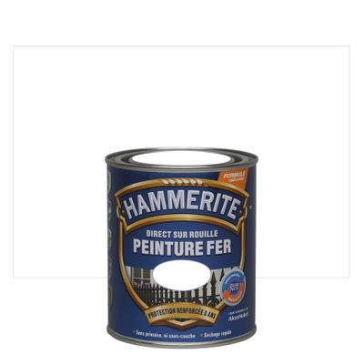 Peinture fer extérieur direct sur rouille finition lisse blanc brillant 0,75 L - HAMMERITE