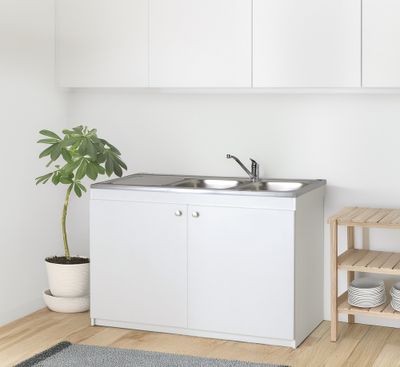 Meuble sous évier à poser 2 portes mélaminé blanc H82xL120xP57cm - BCD