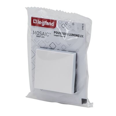 Bouton poussoir encastrable avec voyant lumineux 2 modules Blanc - Mosaic LEGRAND