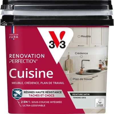 Peinture de rénovation pour cuisine tendre gris finition satinée  0,75L - V33