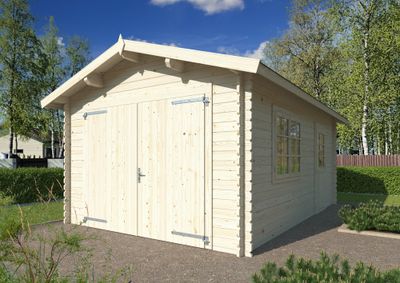 Garage en bois Tony avec porte double battant  - 20,9 m² hors-tout - WHITE WOOD
