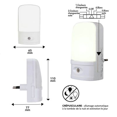 Veilleuse LED crépusculaire Lentia blanc RGBW - TIBELEC