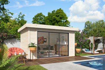Studio de jardin en bois Lydia - ép.28 mm - 15 m² hors-tout - WHITE WOOD