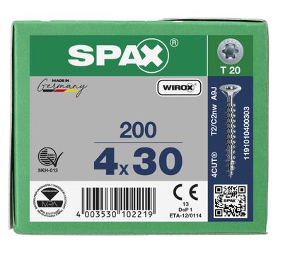 Vis tête fraisée T-star 4 x 30 mm par 200 SPAX