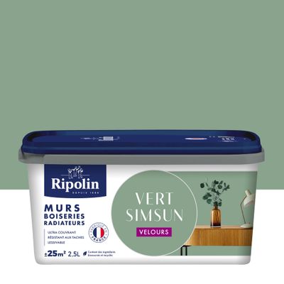 Peinture murs, boiseries et radiateurs vert simsun velours 2,5 L - RIPOLIN