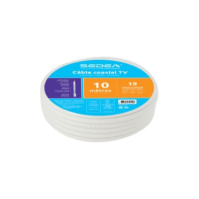 Câble antenne TV et satellite coaxial 19VATCA classe A 10 m blanc - SEDEA
